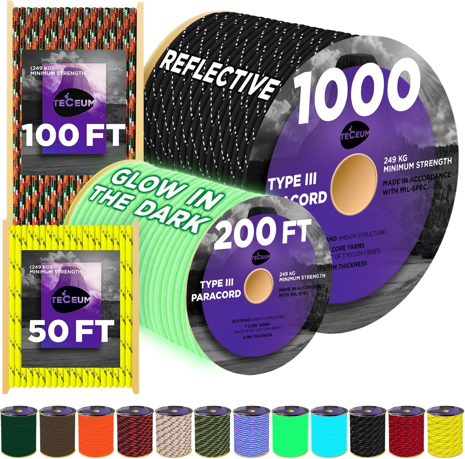 Para Cord 1000Ft - Reflective Paracord Rope 1000ft – 40+