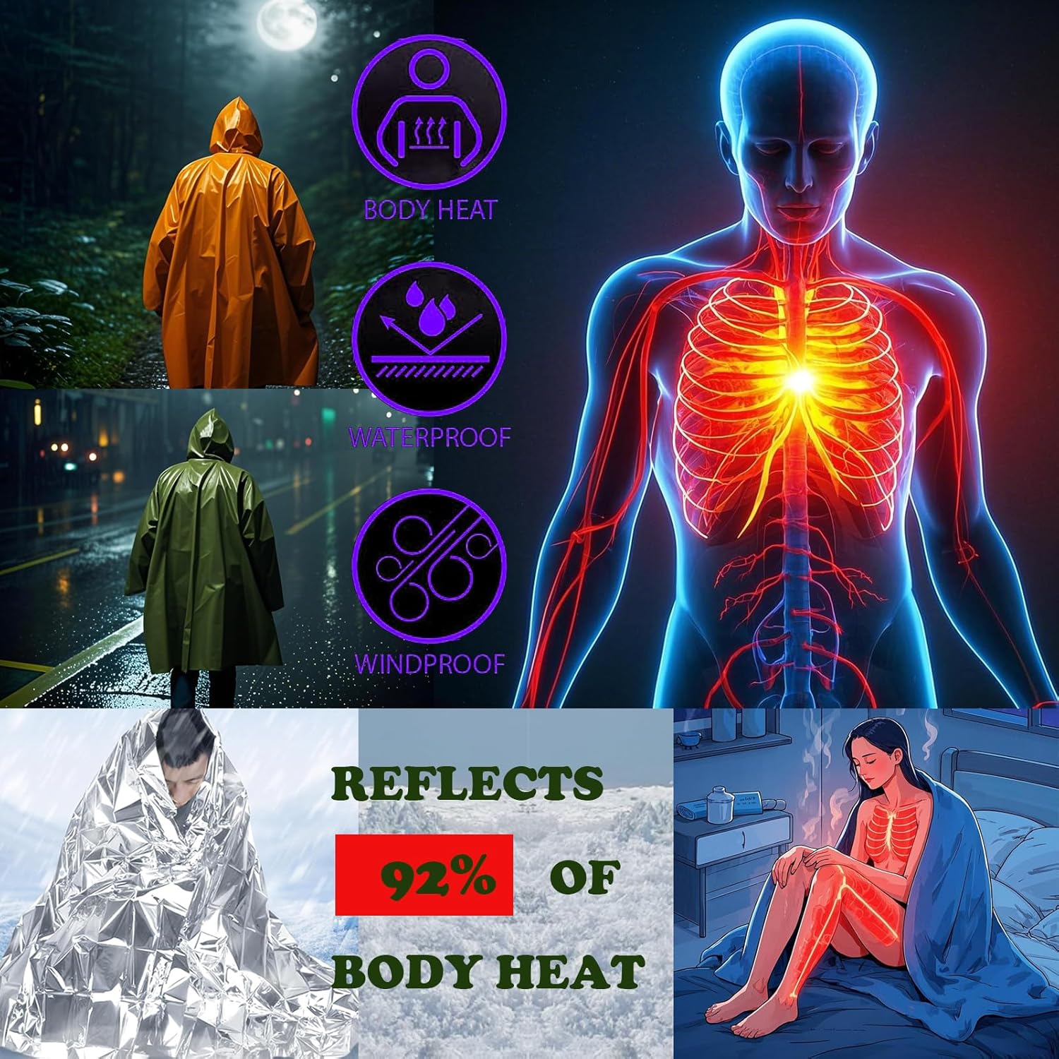 Camping Raincoat Waterproof Su - Survival Blanket Reflective incelemesi ve fiyatı