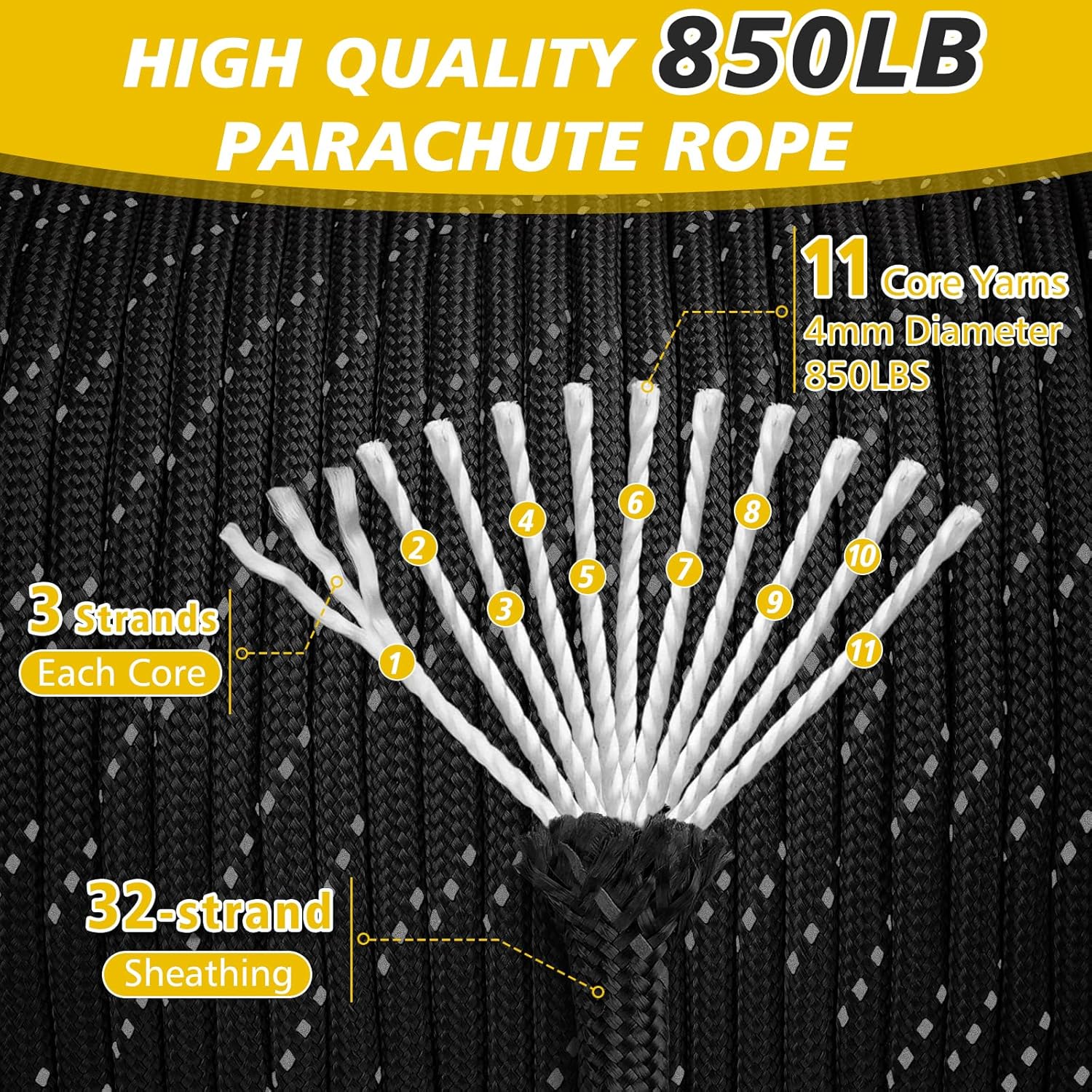 850lb Reflective Paracord Rope - Para Cord 1000Ft incelemesi ve fiyatı